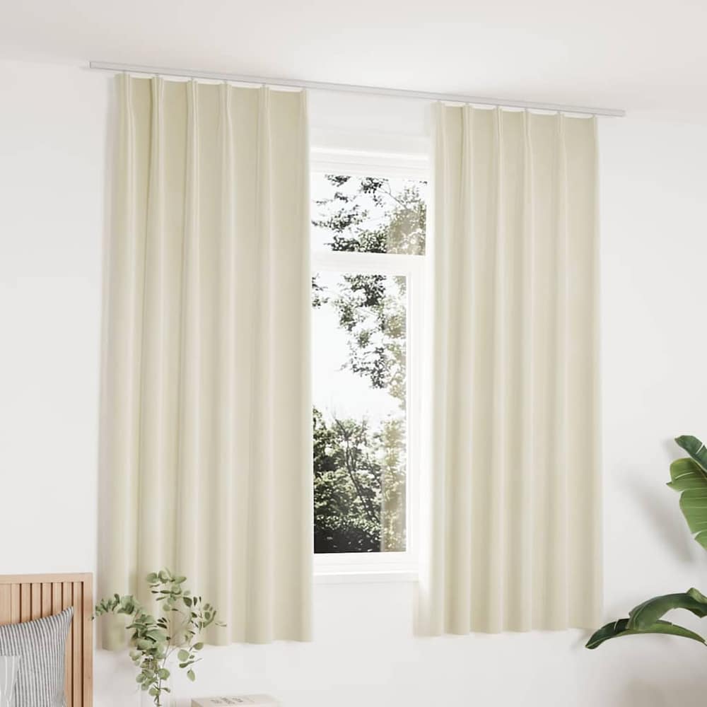 Blackout Curtains 2 pcs with Hooks Velvet Cream