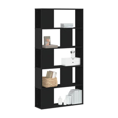 Bookcase 5-Tier Black Engineered Wood