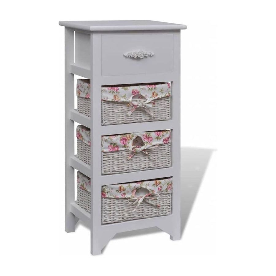 Cabinet with 1 Drawer and 3 Baskets White Paulownia Wood