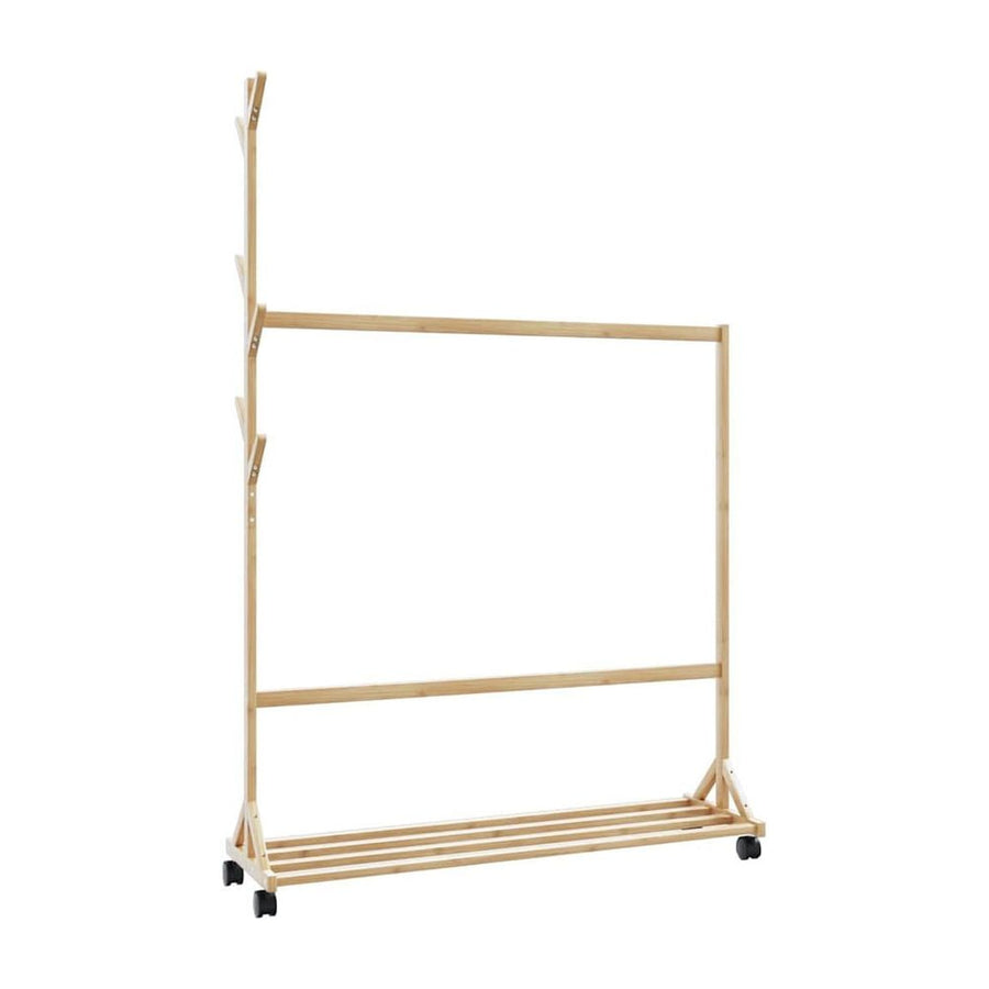 vidaXL Clothes Rack with Hooks and Wheels Bamboo shown against a plain white background