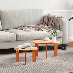 vidaXL Coffee Table 2 pcs Wax Brown shown in a living room setting with a sofa