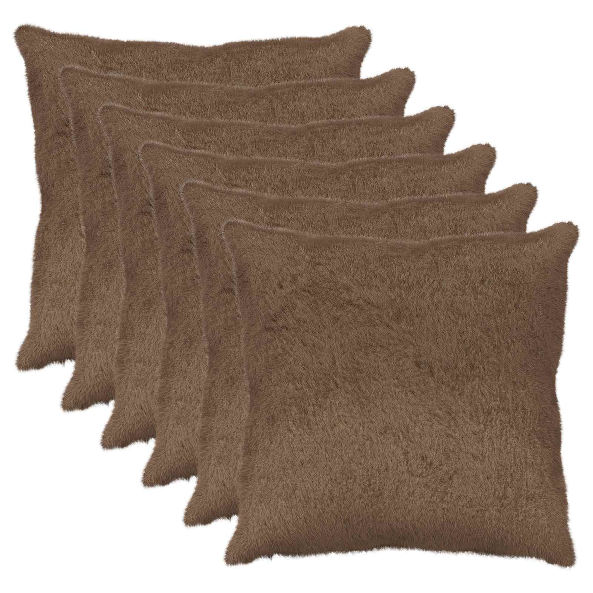 The six light brown cushion covers arranged in an overlapping diagonal row