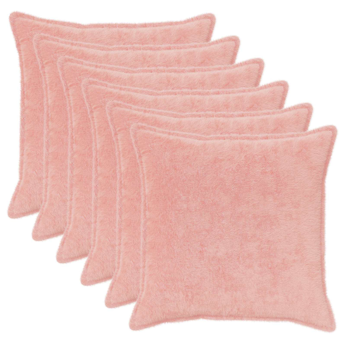 The pillowcases arranged in a cascading stack to show the set of six pink covers