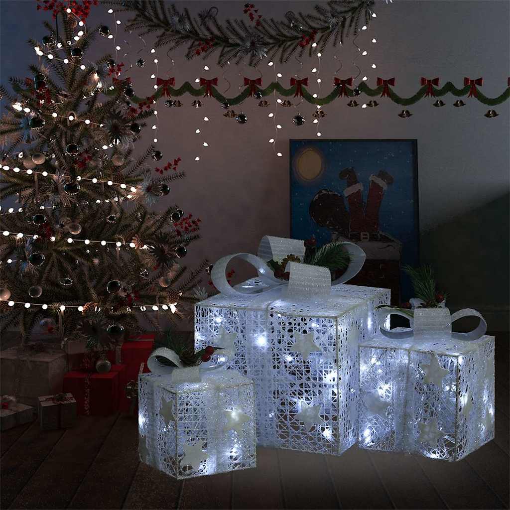 329766 vidaXL Decorative Christmas Gift Boxes 3 pcs White Outdoor Indoor 1