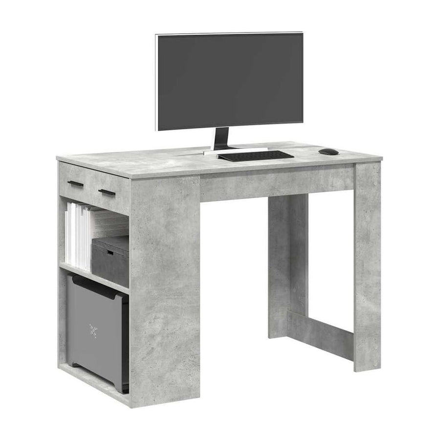 Desk with Drawer and Shelf Concrete Grey