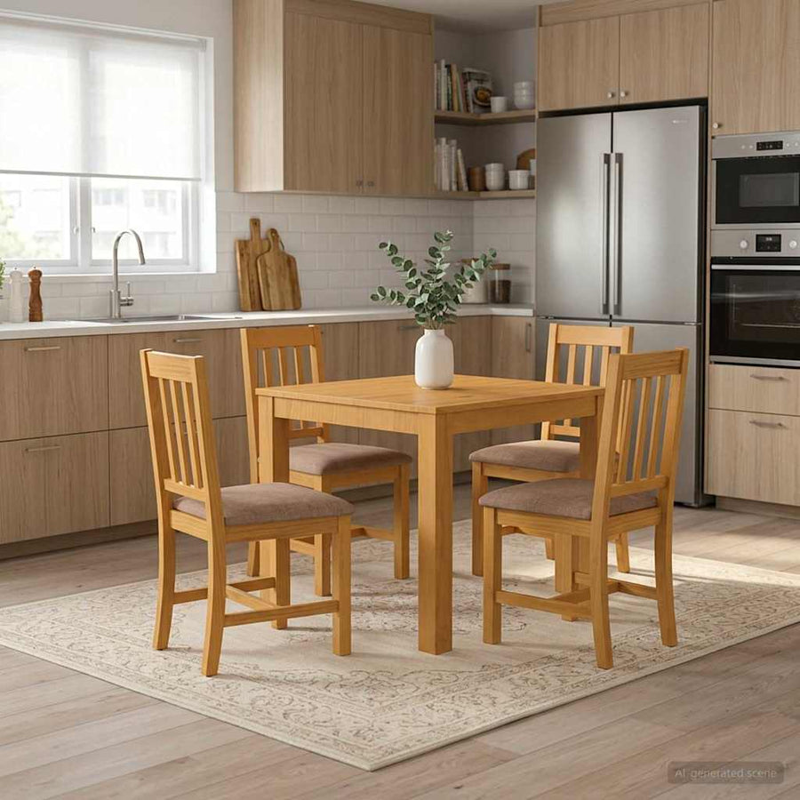 Dining Table Solid Oak Wood Natural Square