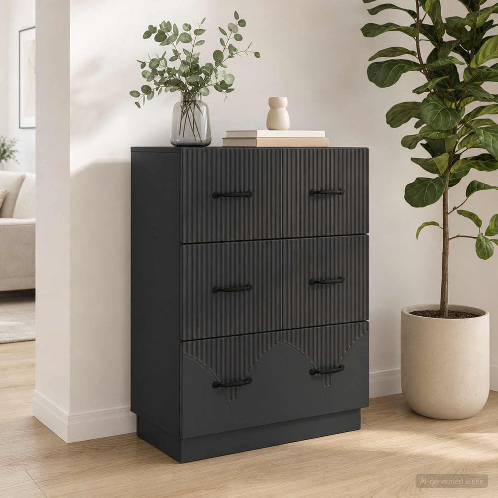 Drawer Cabinet Black Engineered Wood