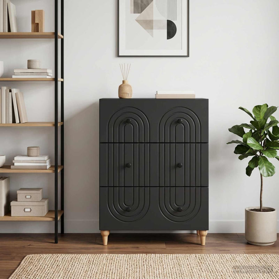 Drawer Cabinet Black Engineered Wood