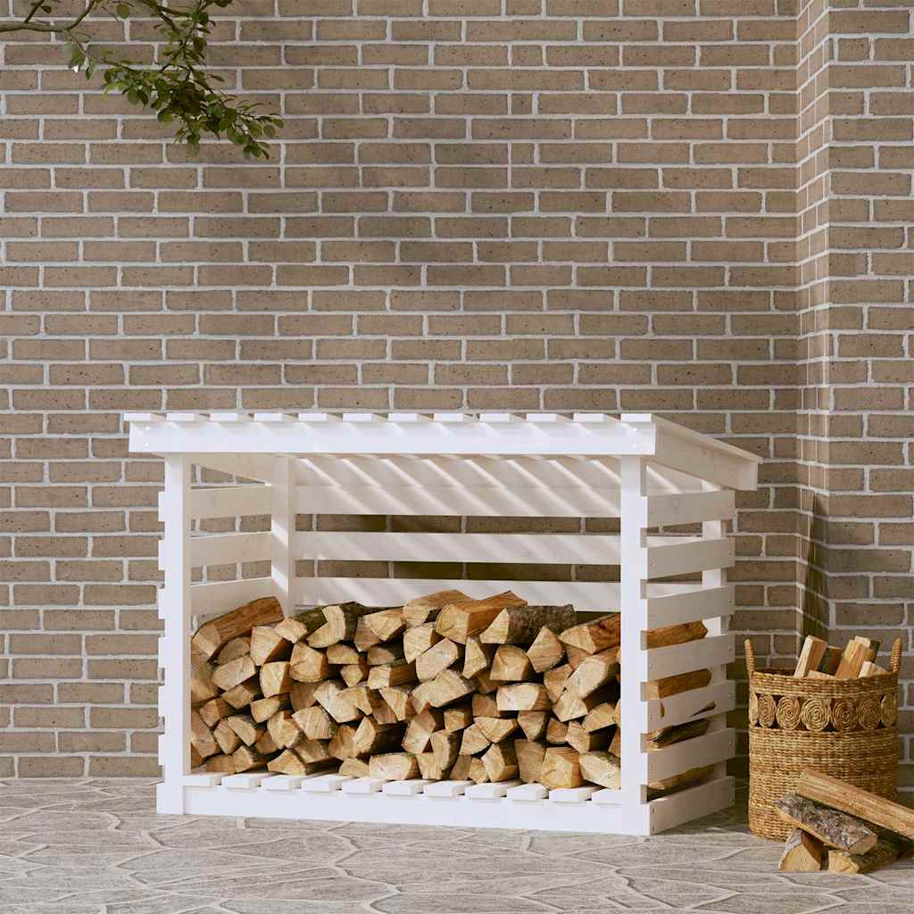 Firewood Rack White Solid Wood Pine