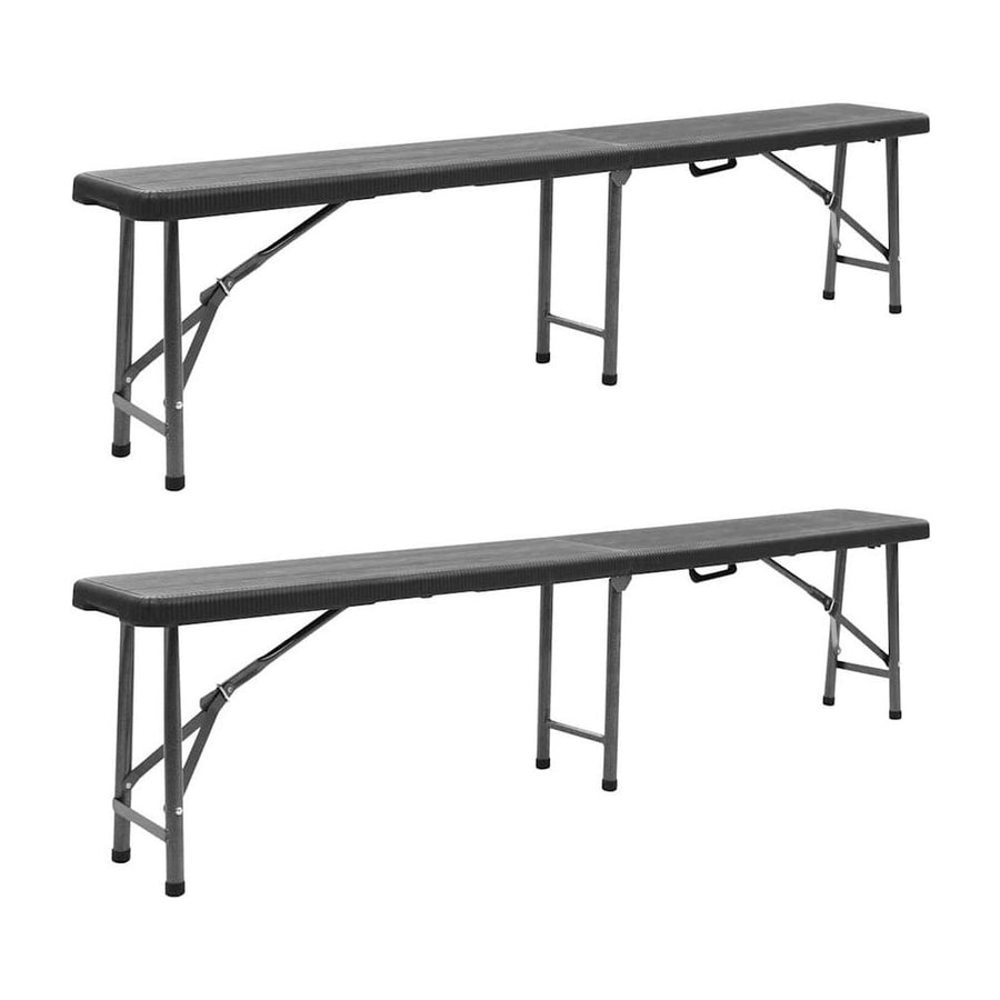 Folding Garden Benches 2 pcs 180 cm HDPE Black