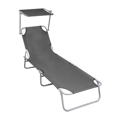 Folding Sun Lounger with Canopy Grey Aluminium