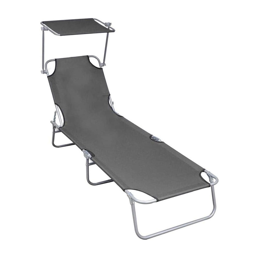 Folding Sun Lounger with Canopy Grey Aluminium