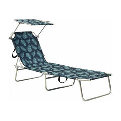 Folding Sun Lounger with Canopy Leaf Print Aluminium