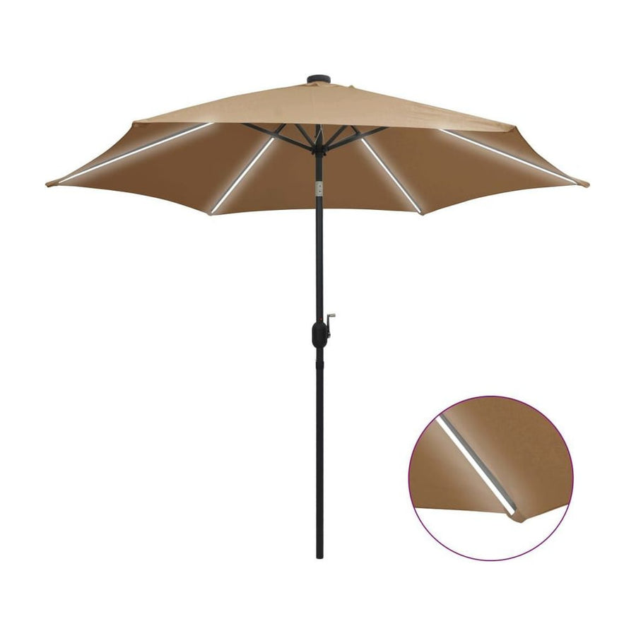 Garden Parasol with LED Lights&Aluminium Pole 300 cm Taupe