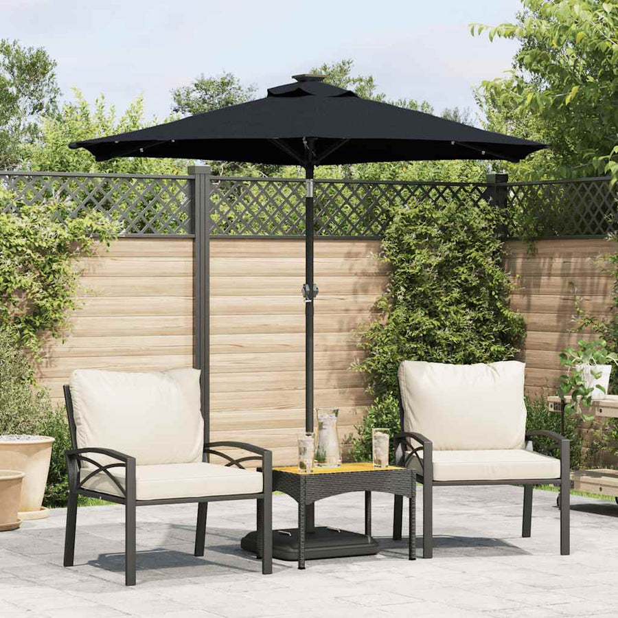 Garden Parasol with LEDs and Steel Pole Black