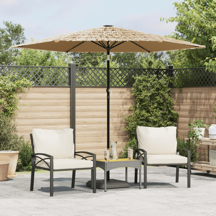Garden Parasol with LEDs and Steel Pole Brown