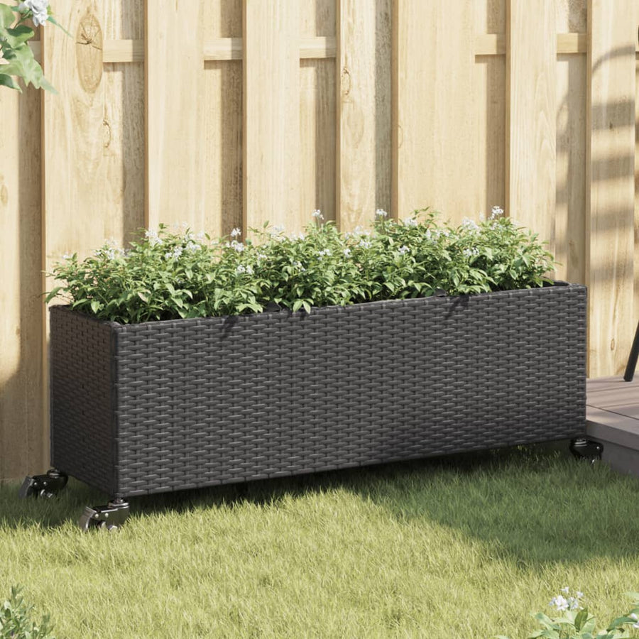 Garden Planter with Wheels and 3 Pots Black