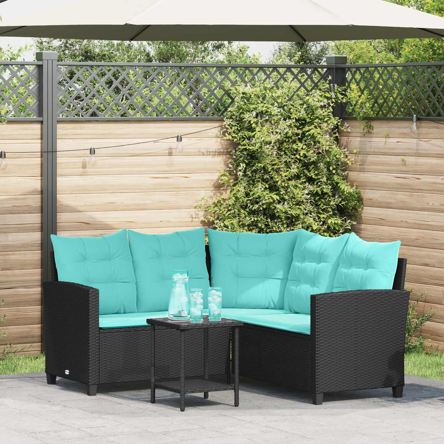 Garden Sofa 2 pcs 5-Seater Black and Turquoise Poly Rattan