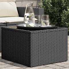 Garden Table with Glass Top Black Poly Rattan
