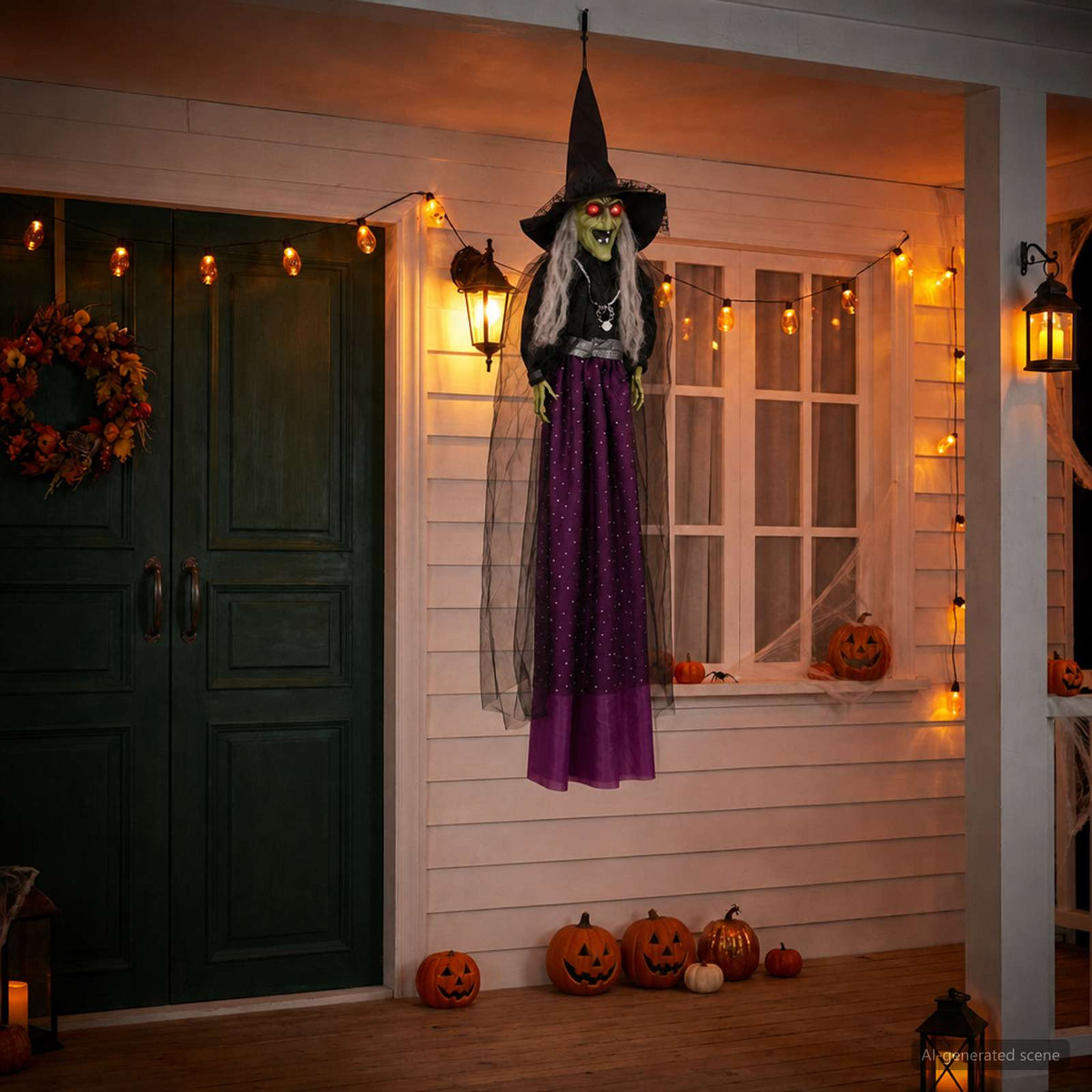 vidaXL Halloween Hanging Witch SPOOKA Purple 30 x 133 cm 1