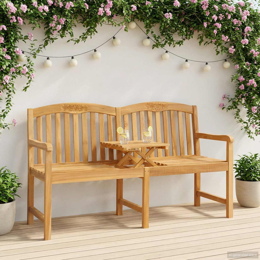 Handcarved Rose Bench Solid Teak Wood