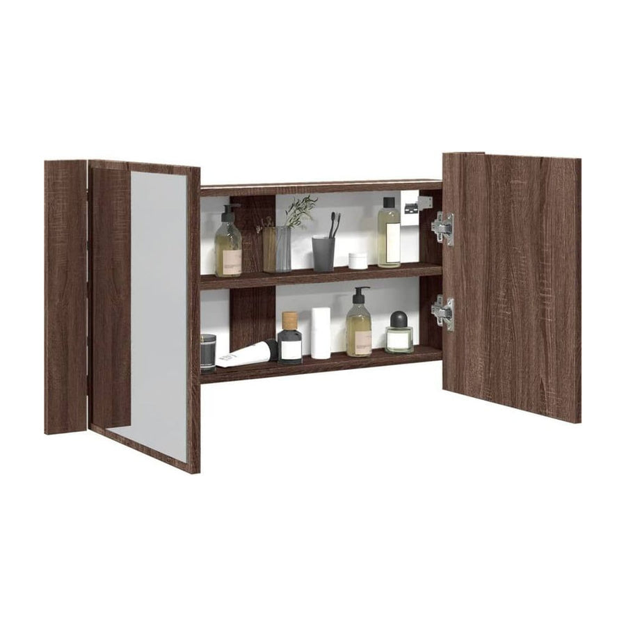 LED Bathroom Mirror Cabinet Brown Oak Acrylic