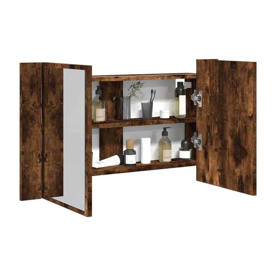 LED Bathroom Mirror Cabinet Smoked Oak Acrylic