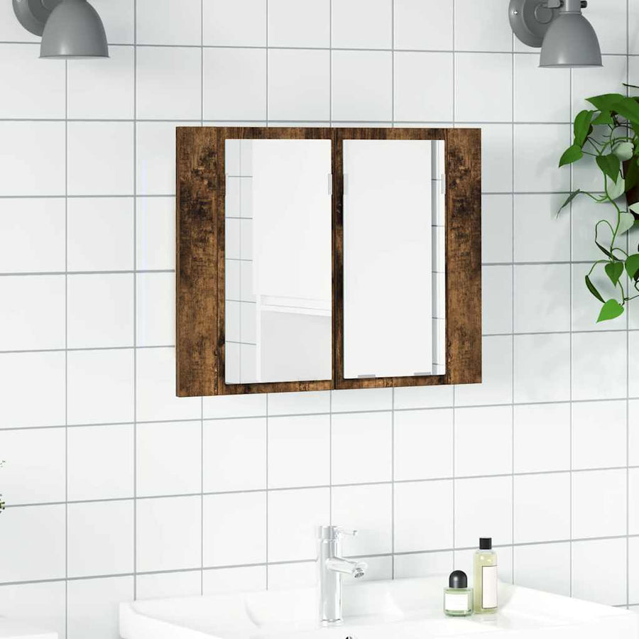 LED Mirror Cabinet Smoked Oak Engineered Wood