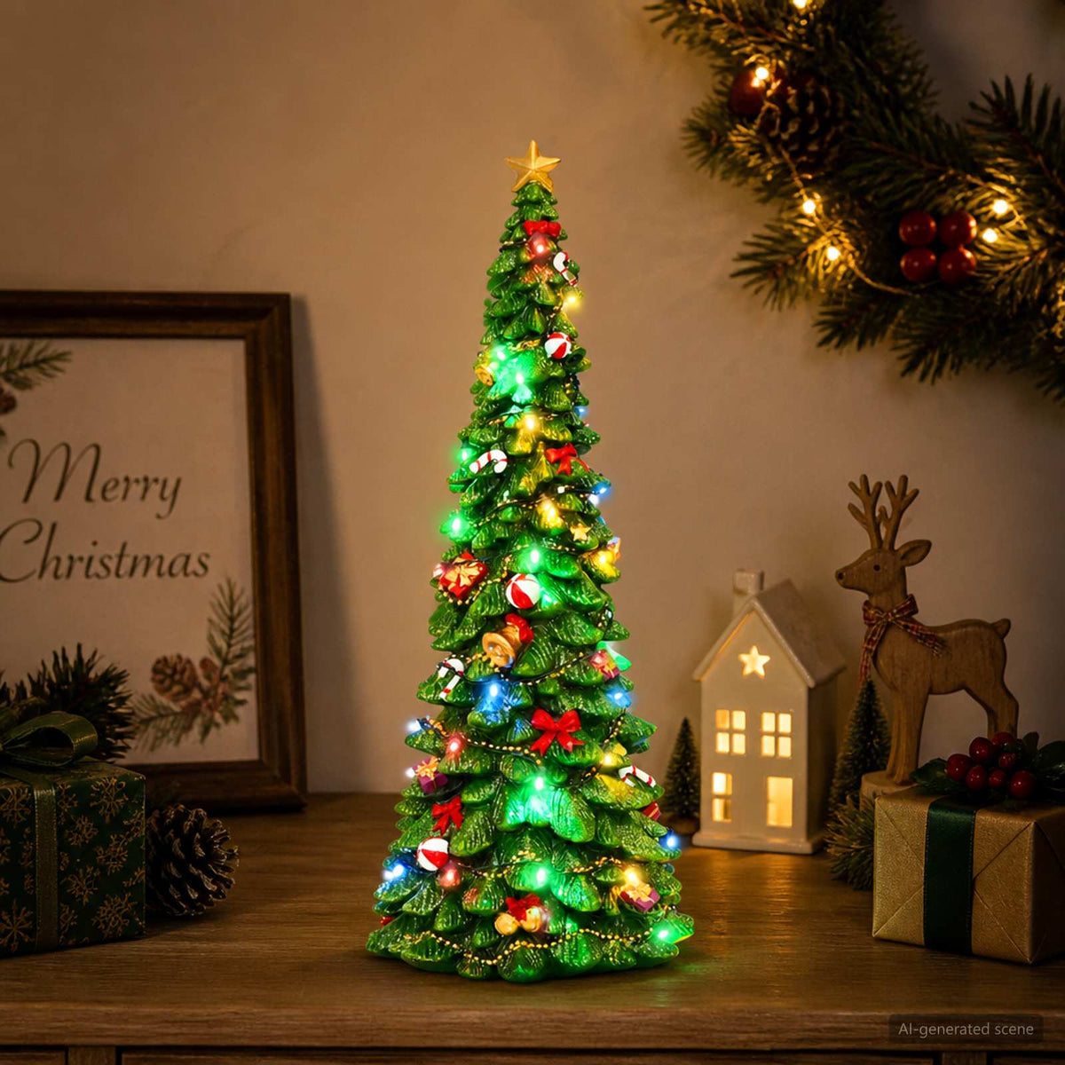 vidaXL Light-Up Christmas Tree SALO 16.5 x 15.5 x 40 cm Resin Green 1
