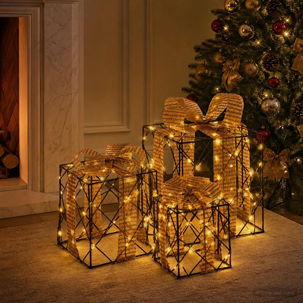 vidaXL Lighted Christmas Gift Box 3 pcs 150 LEDs Warm White 1