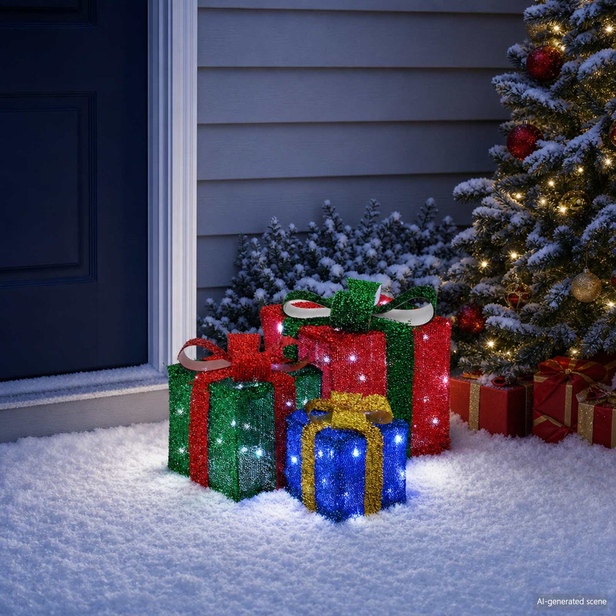 vidaXL Lighted Christmas Gift Box 3 pcs 64 LEDs Cold White 1