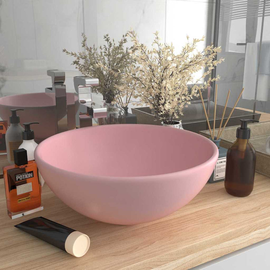Luxury Bathroom Basin Round Matt Pink Ceramic