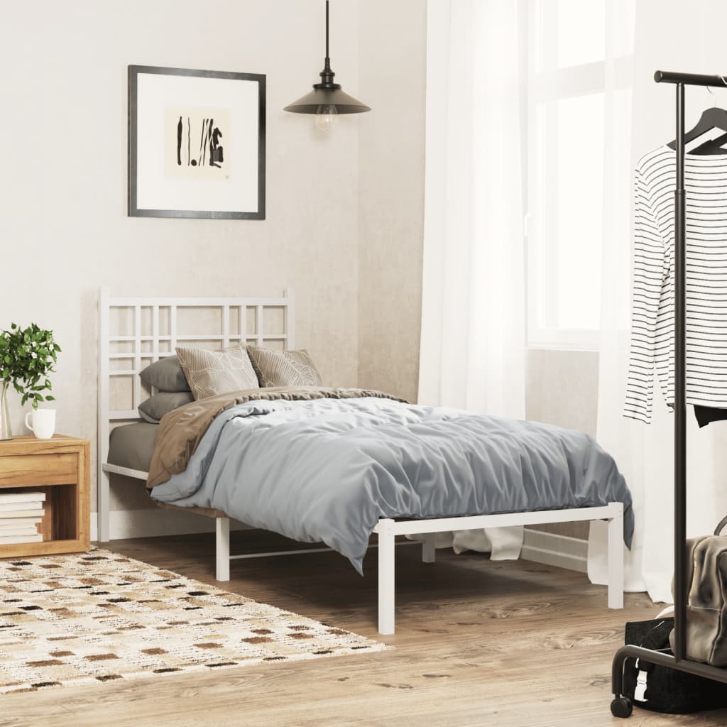 Metal Bed Frame without Mattress with Headboard White