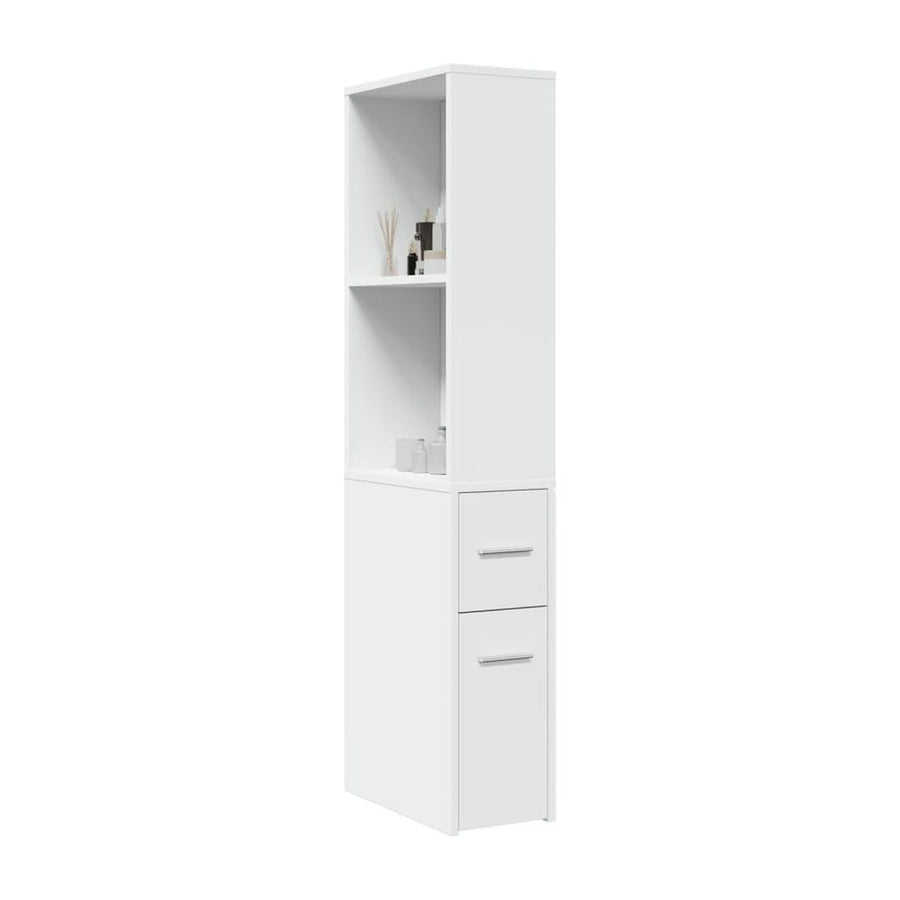 Narrow Bathroom Cupboard with Wheels White Engineered Wood