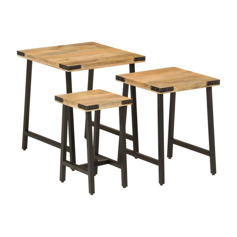 Nesting Coffee Tables 3 pcs Solid Wood Mango and Iron