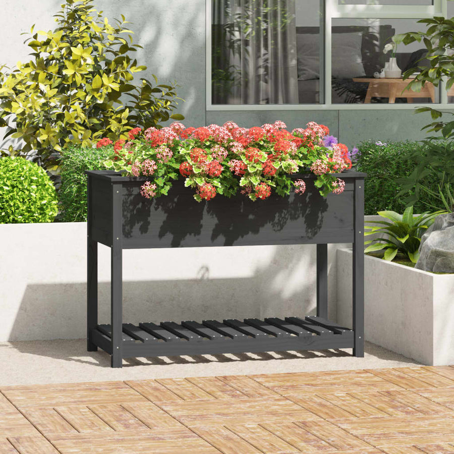 Planter with Shelf Grey Solid Wood Pine