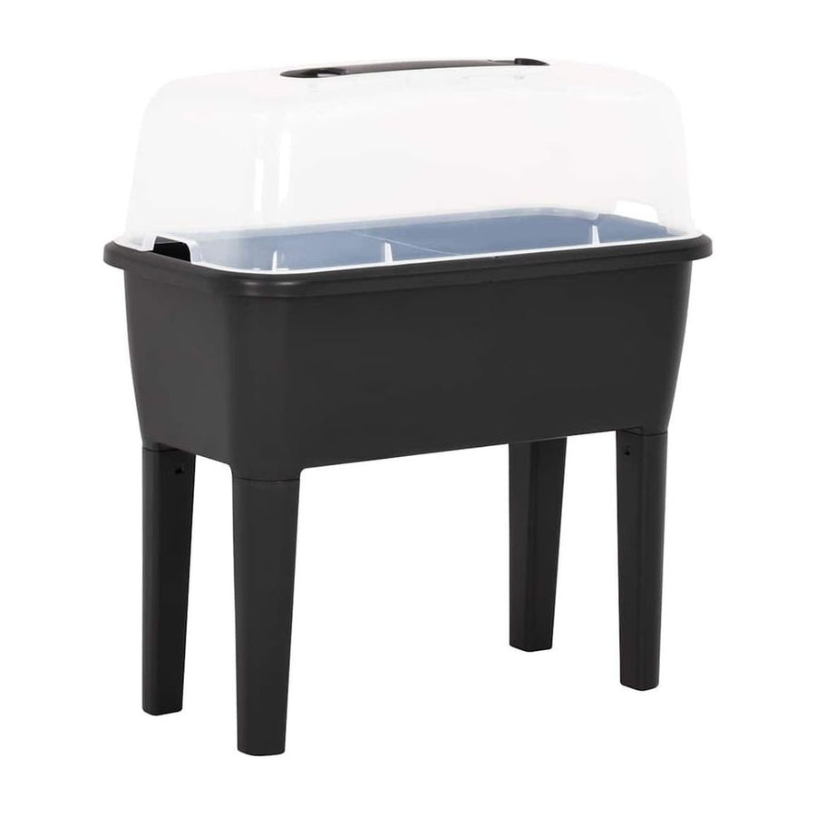 Raised Bed PP with a clear plastic lid and four sturdy black legs on a white background