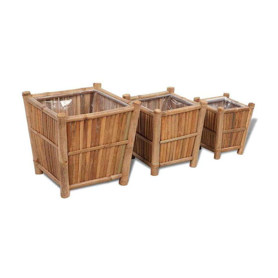 3 pcs Bamboo Raised Bed with Nylon Lining shown in three different sizes from a high angle