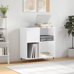 Record Cabinet High Gloss White Engineered Wood