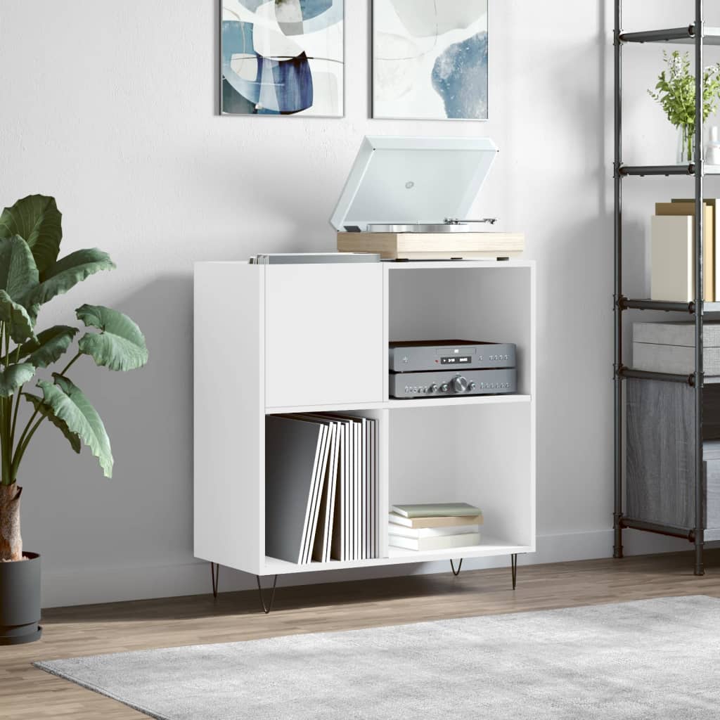 Record Cabinet White Engineered Wood
