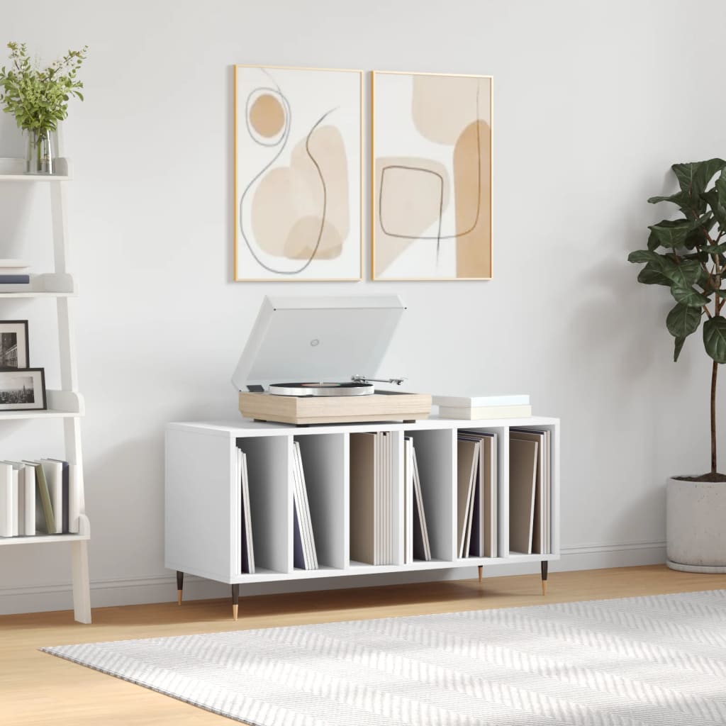Record Cabinet White Engineered Wood