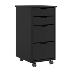 Rolling Cabinet with Drawers "MOSS" Black Solid Wood Pine