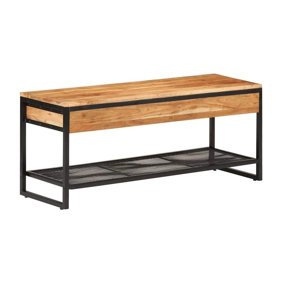 vidaXL Shoe Bench Solid Wood Acacia and Iron, a long bench with a wooden top and a metal mesh shelf below