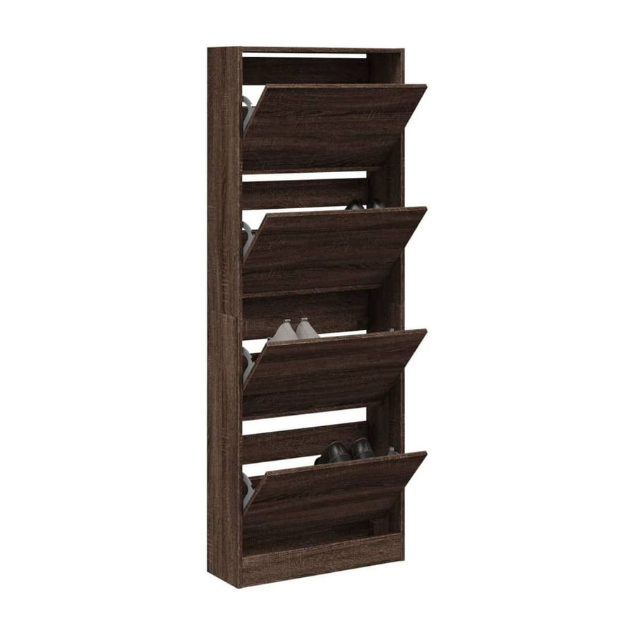 vidaXL Shoe Cabinet Brown Oak Engineered Wood with four flip-down doors