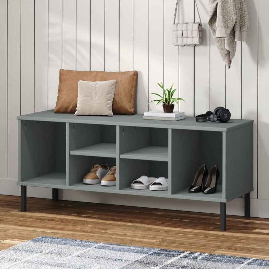 vidaXL Shoe Rack with Metal Legs Grey Solid Wood "OSLO" with six compartments and metal legs