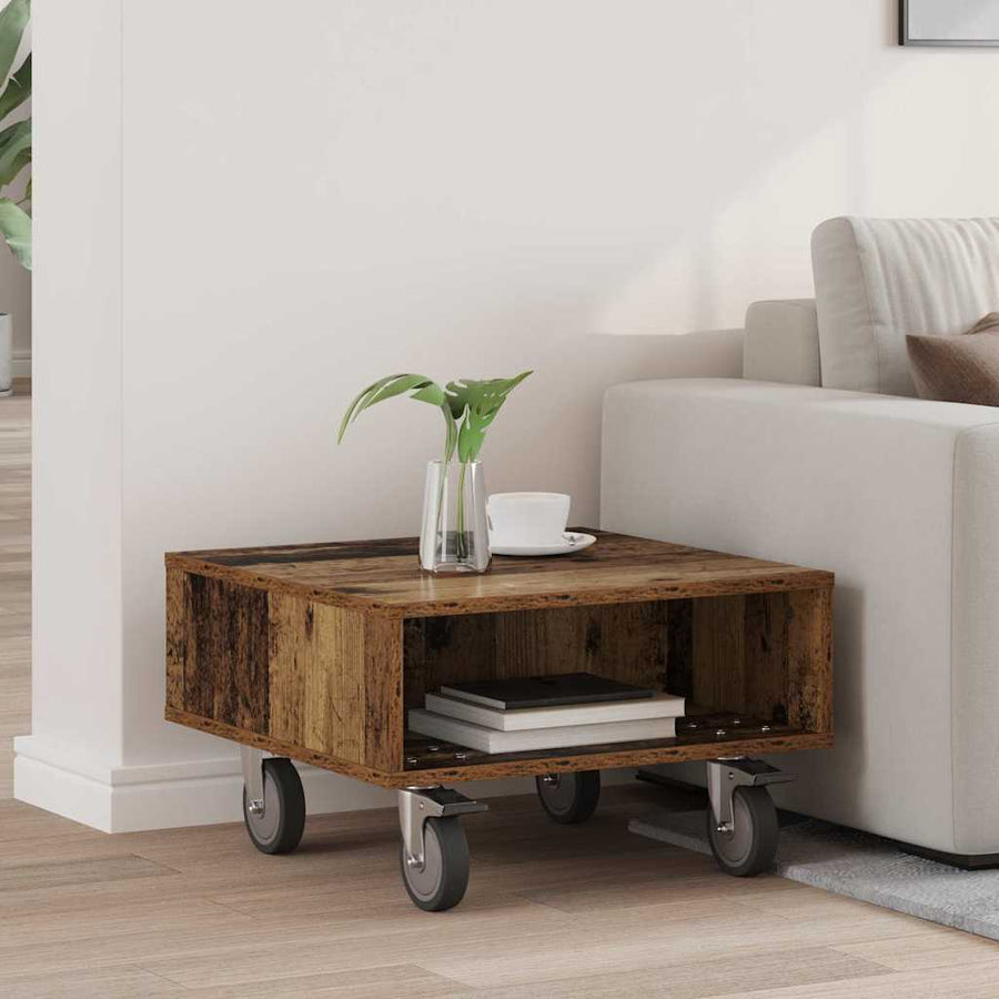 Side Table with Wheels Old Wood