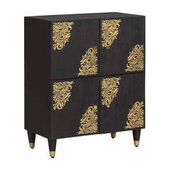 Sideboard with Shelf Black Solid Mango Wood