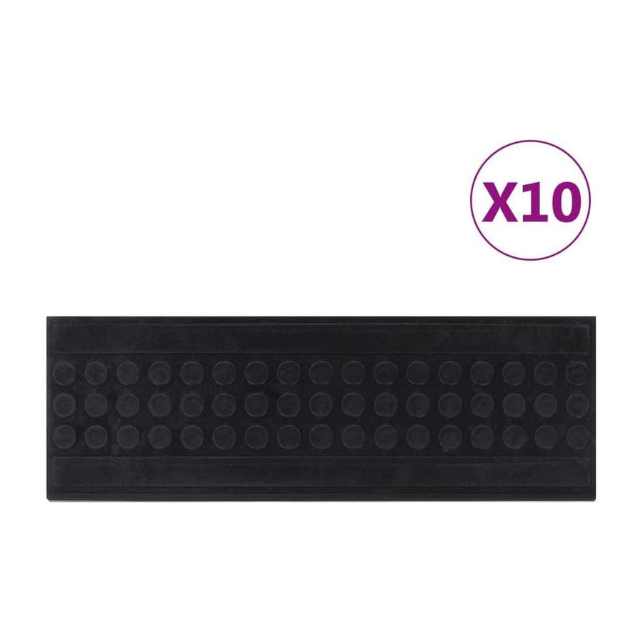 vidaXL Stair Treads 10 pcs Rubber, a single black tread with raised circles and a textured edge