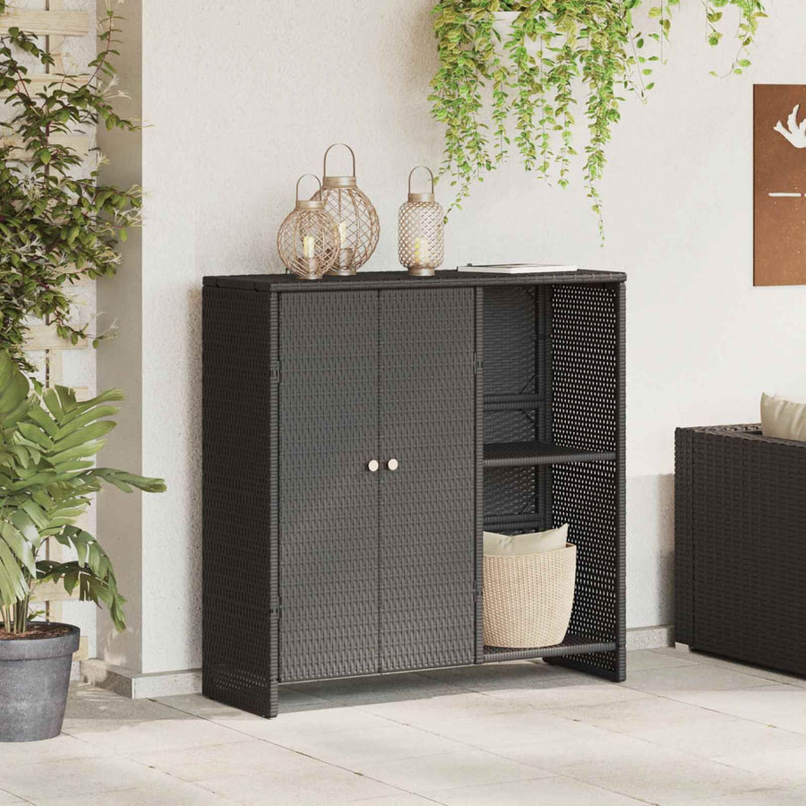 Storage Cabinet with Shelf Black Rattan