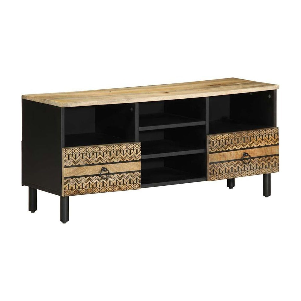 TV Cabinet Black Solid Rough Wood Mango